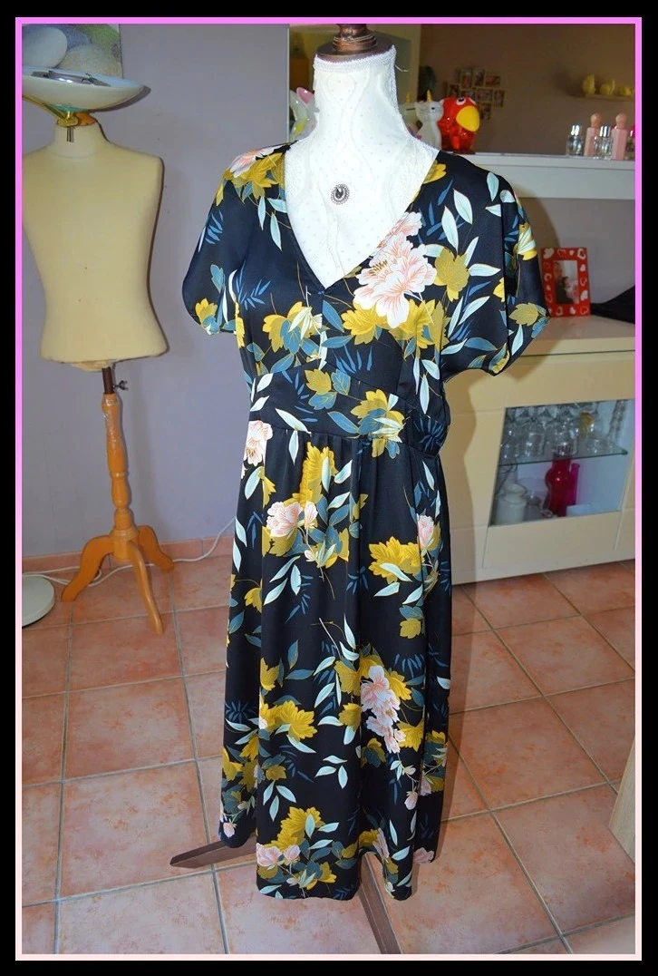 Robe longue Y'coo – L – Noir – imprimé floral chic